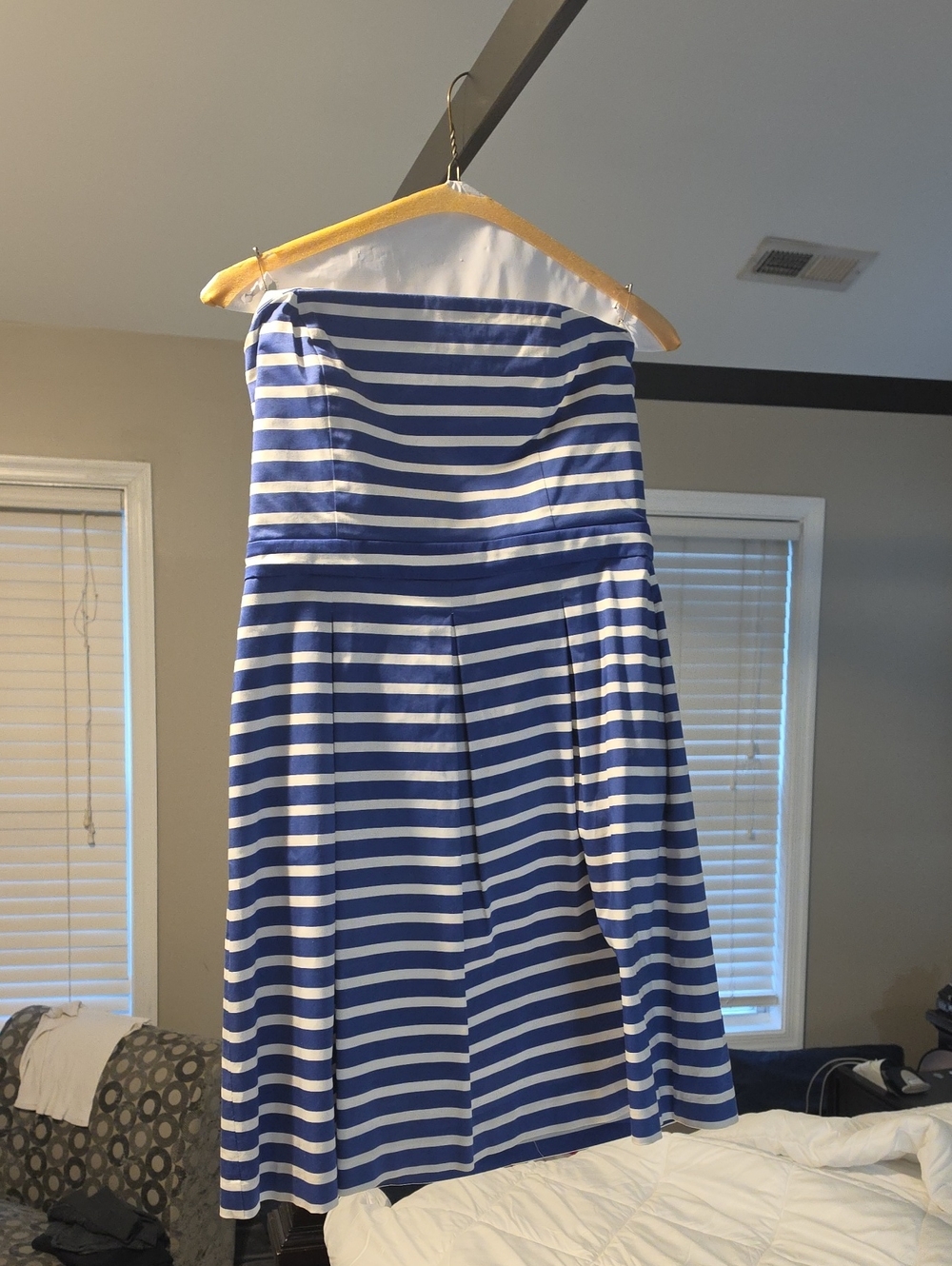 GAP Blue and White Striped Strapless Skater Skirt